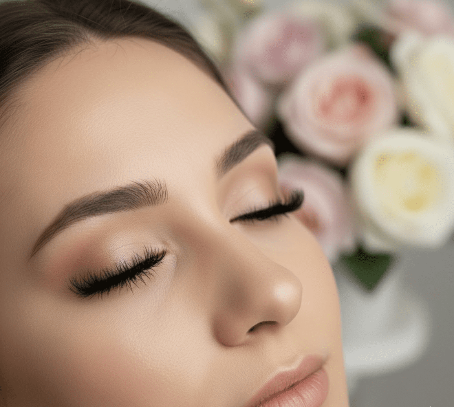 Woman with beautiful eyelash extensions showing the difference between Classic vs Hybrid vs Volume lashes at The Lash 24 Studio Riverton.