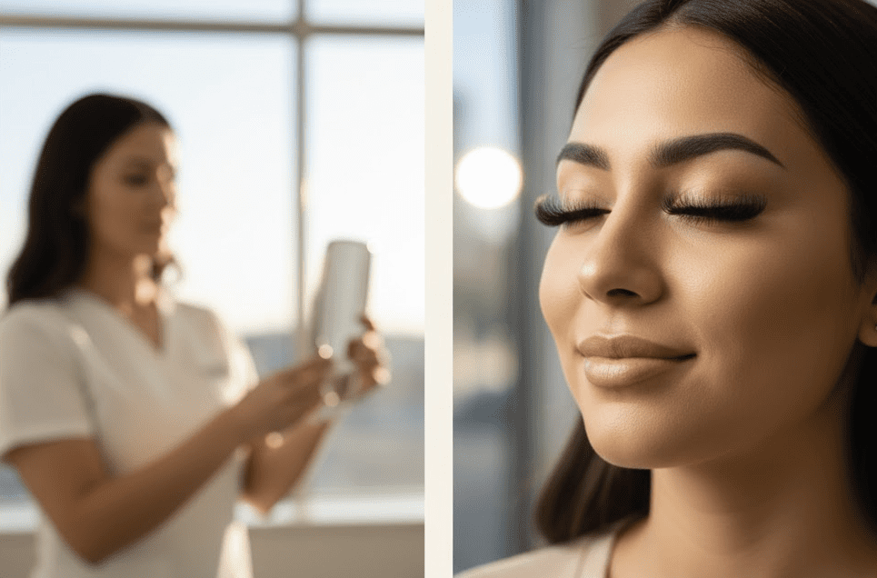 Lash technician consulting with a client at a Utah eyelash studio