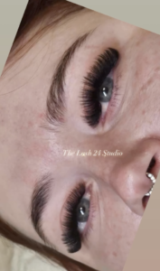 Custom doll eye volume lash extensions creating a wide, lifted look at The Lash 24 Studio South Jordan