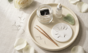 Premium eyelash extensions tray with tweezers and custom lash supplies at The Lash 24 Studio in Riverton UT