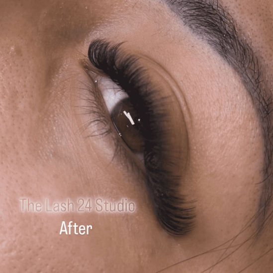 Volume full set cat eye lash extensions at The Lash 24 Studio in South Jordan.
